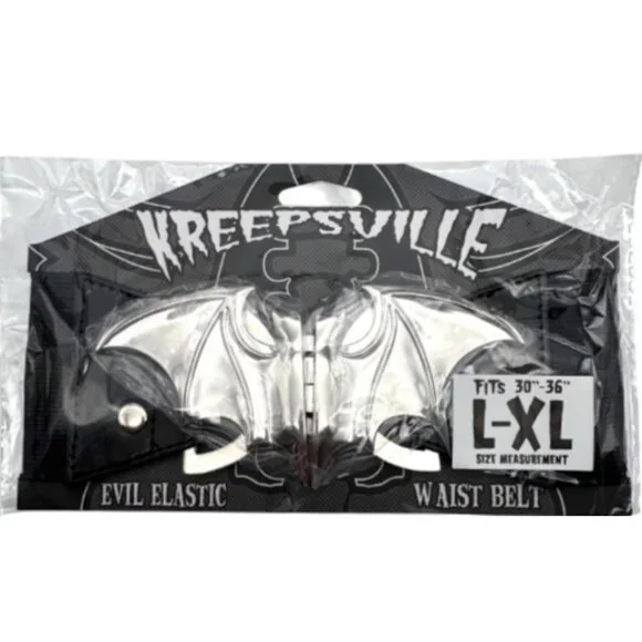 Bat Belt Womens L XL Silver Stretchy Elastic Waist Halloween Kreepsville Gothic - Picture 5 of 5